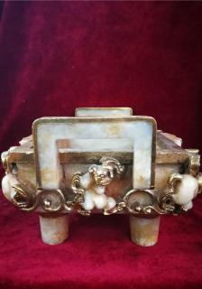 和田玉包金方鼎